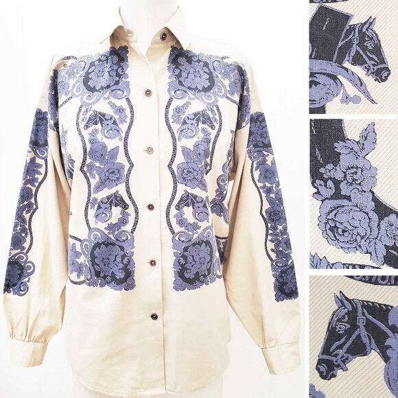 Roper Tops - Vintage 80s Roper Women's Western Horse Floral Cowgirl Button Down Shirt Tan  M